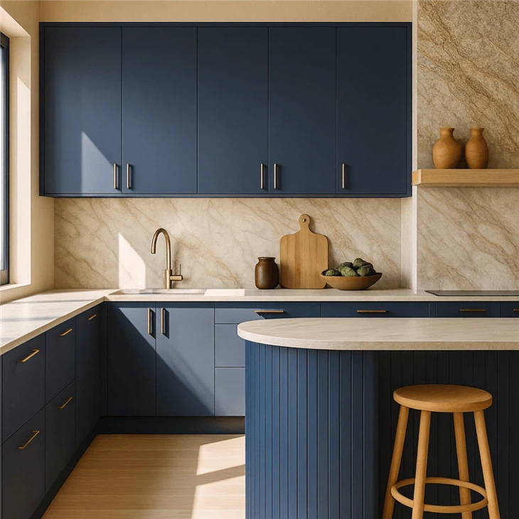 Blue Lacquer Kitchen Cabinets